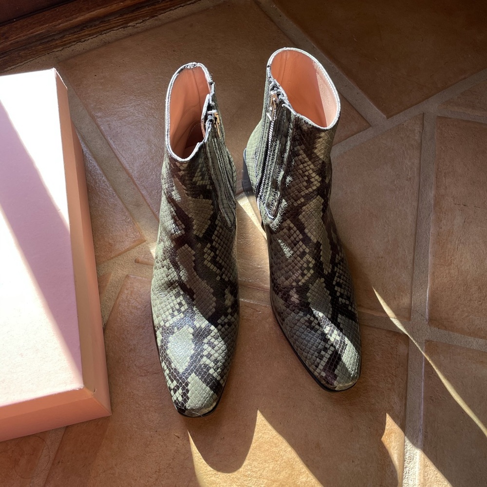 Acne Snake Print Boot in Dusty Green